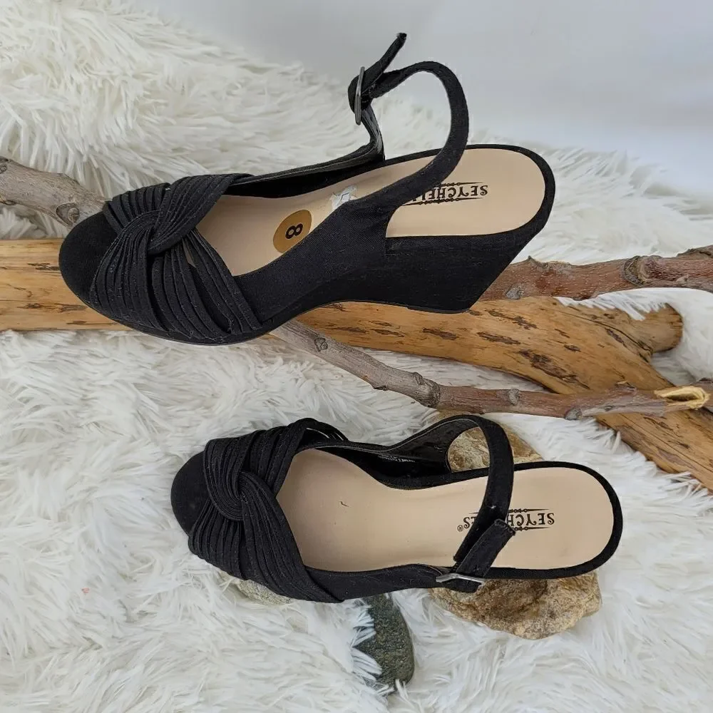 Seychelles Martini black fabric wedge slingback